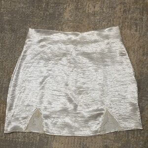 White Satin Double Front Slit Lace Accent Skirt Size L